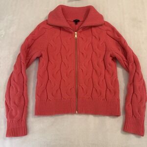 Talbots Womens Cable Knit Sweater Size Small Full Zip Coral Pink Y2K Preppy Cute